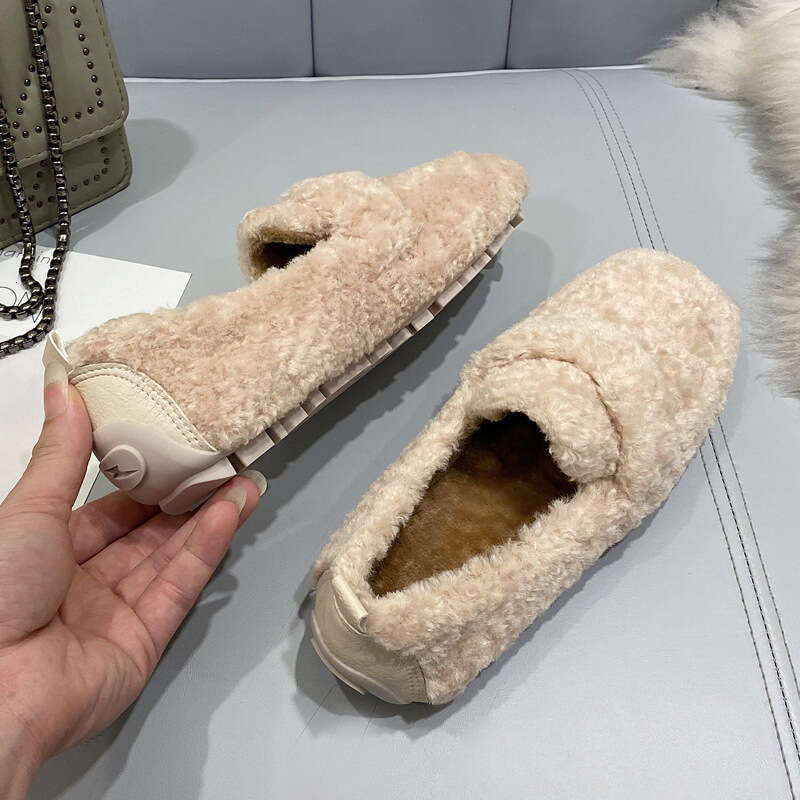 Lambs, Edamame Women's Autumn And Winter With Thick Velvet Sole, One Foot On Top, Hairy Shoes, Cotton Scoop Shoes For Outer Wear, Size 41-43