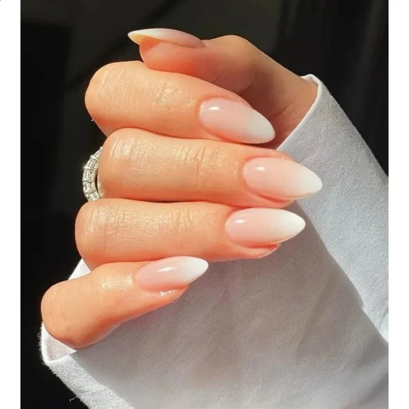 24PCS Press on Nails Short Almond Medium Fake False Nails With Glue Acrylic Nail Art Nails for Women Girls Almond Nude Gradient 241223