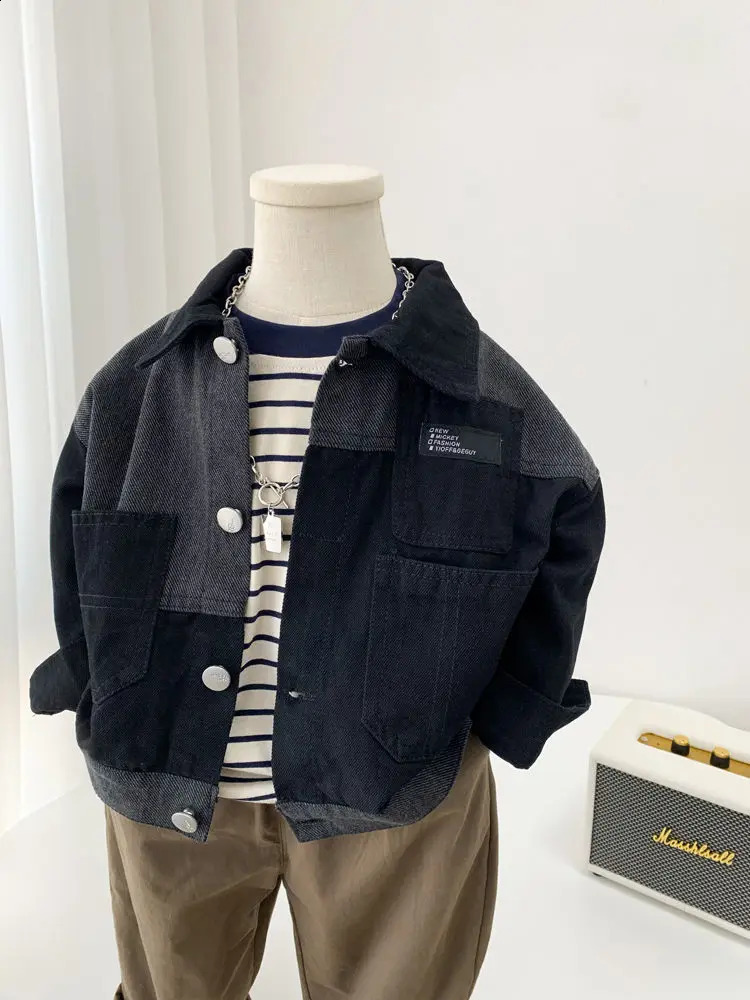 2-9Y Baby Boy Korean Patchwork Denim Jacket Toddler Handsome Casual Fashionable Coat for Childrens Spring Autumn Wear 241223