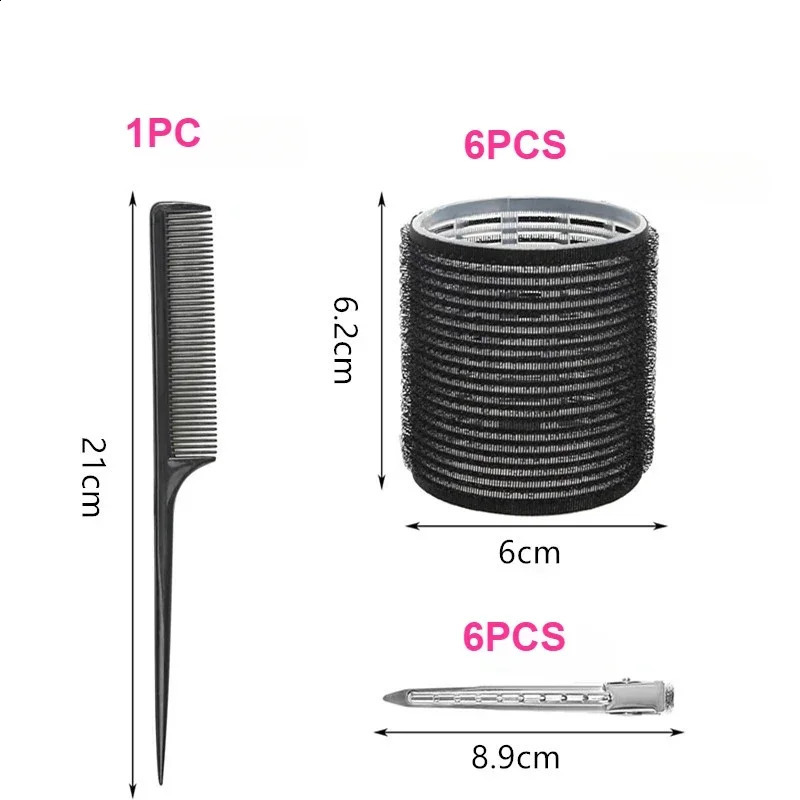 13pcs Black Self Grip Hair Rollers No Heat Hair Curlers Heatless Curls Hair Bangs Volume Self-adhesive Hook DIY Styling Tools 241218