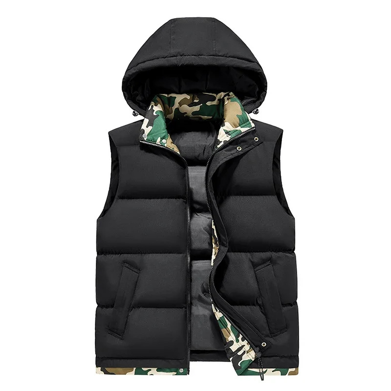 Mens Vest Jacket Warm Sleeveless Jackets Camouflage Winter Waterproof Zipper Coat Autumn Stand-up Collar Casual Waistcoat