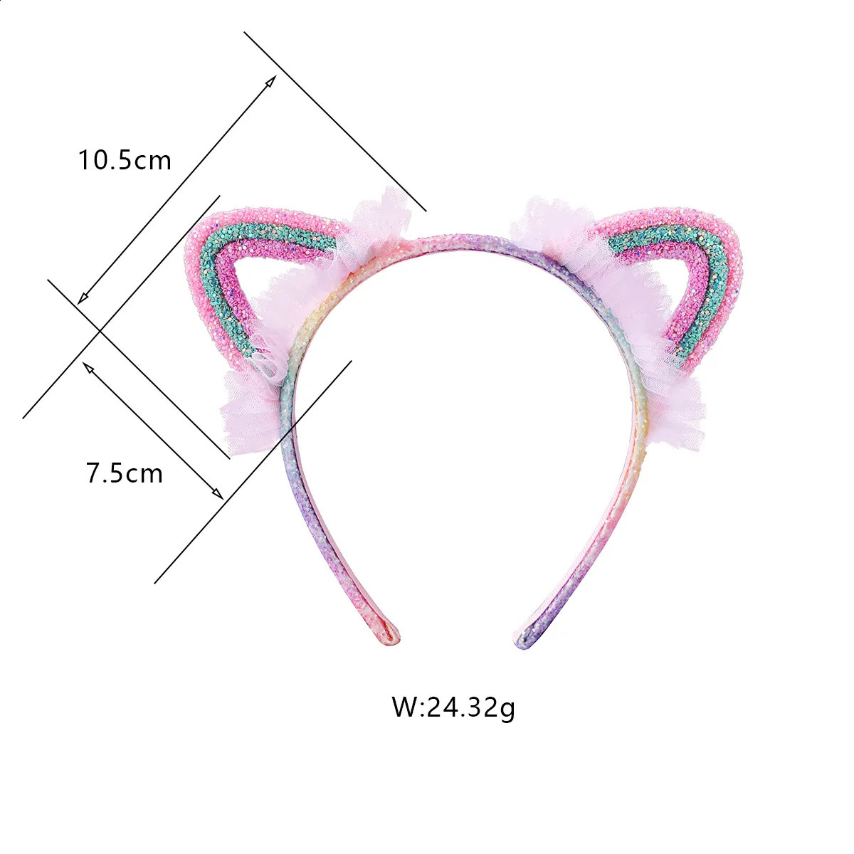 Glitter Rainbow Headbands Shiny Hairband Cat Ears Head Bands For Girls Sequin Printed Lace Princess Headband Kids Hair Piece 241223
