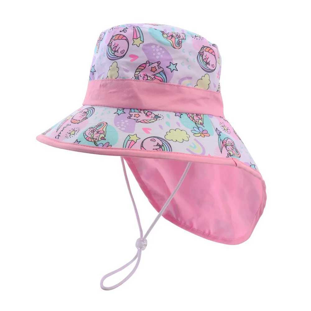 Caps Hats New Spring and Summer Baby Bucket for Boys Girls Cartoon Childrens Beach Shawl Wide Brim UV Protective H241223