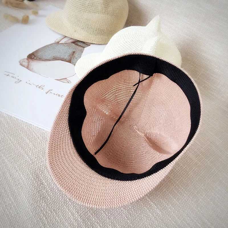 Caps Hats New straw baby hat for summer children boys and girls sun hat with ears beach children Panama hat childrens baseball hat Casquette children 