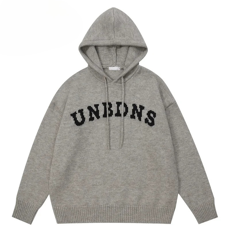 Beianji Men Knitwear American Vintage Letter Knitted Sweater High Street Fashion Brand Loose Casual Hooded Jumper Men's Hoodie