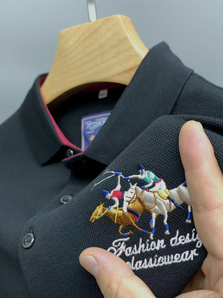 100pt Cotton Embroidery Long-sleeved T-shirt Men's Casual Lapel High-end POLO Shirt Sports Spring and Autumn Top Tshirt Ropa