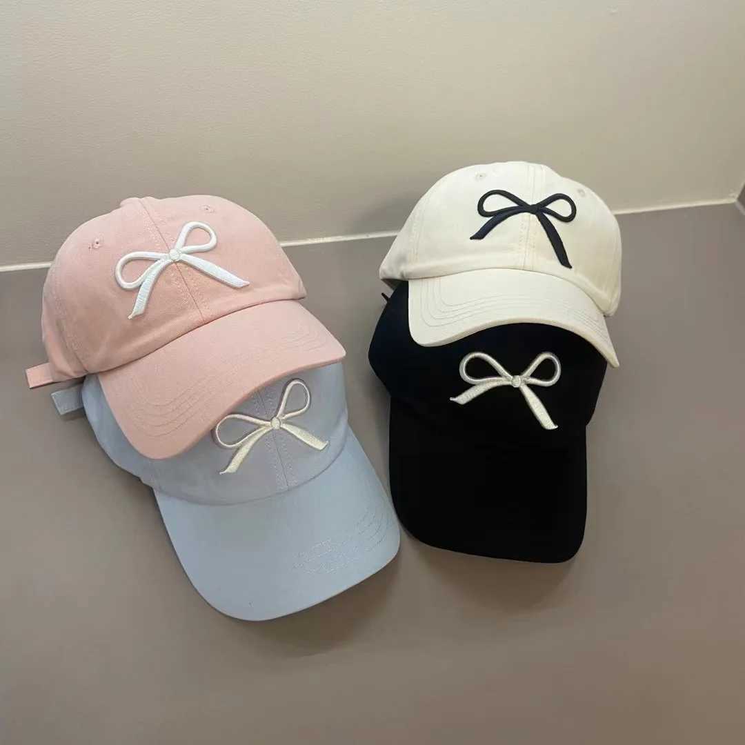 Caps Hats Solid color childrens baseball cap Korean bow embroidered girls sun hat adjustable summer childrens cotton snap cap H241223