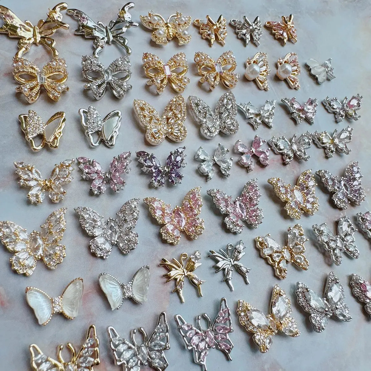 10pcs/lot Large Pink Butterfly Zircon Crystals Metal Nails Jewelry Decorations Nail Art Accessories Charms Parts Supplies 241220