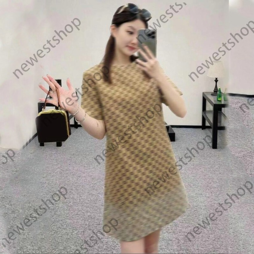 25ss Womens Casual Dresses designer Colored rhinestone Jacquard waist cinched short sleeved dress Women Double Letter print Casual Shirts Ladies Party Short cloth