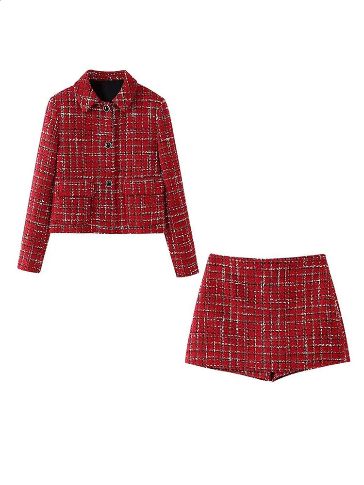 Plaid Knit Jacket Skirt Sets Women Contrast Slim Tops A Line High Waist Mini Skirts Fashion Christmas 2 Pieces Set Lady 241220
