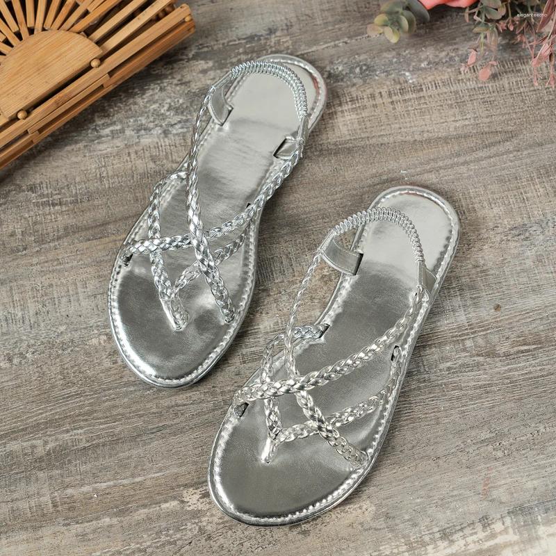 2025 S Fashion Designer Sandals Women Beach Woven Hollow Flats Casual Clip Toe Summer Walking Atos Dress Femme Slides