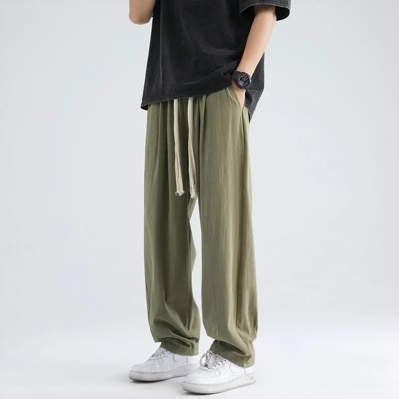 Japanese retro solid color cotton linen wide leg lantern pants mens fashion loose straight tube Versatile sports and leisure 241219