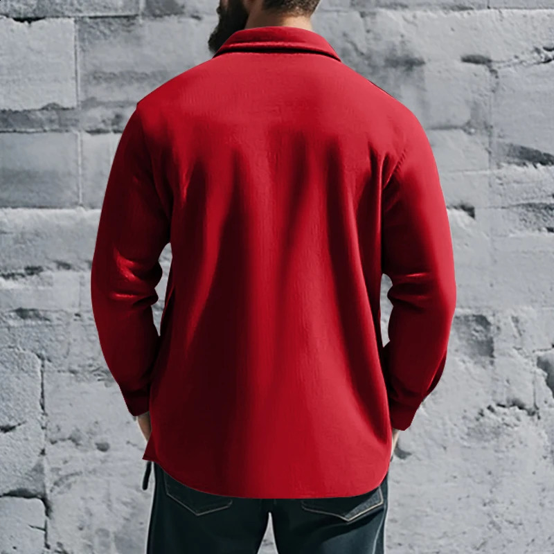 Stylish fleece single-breasted long-sleeved lapel shirt with double pockets shows personality and charm for many occasions 241223