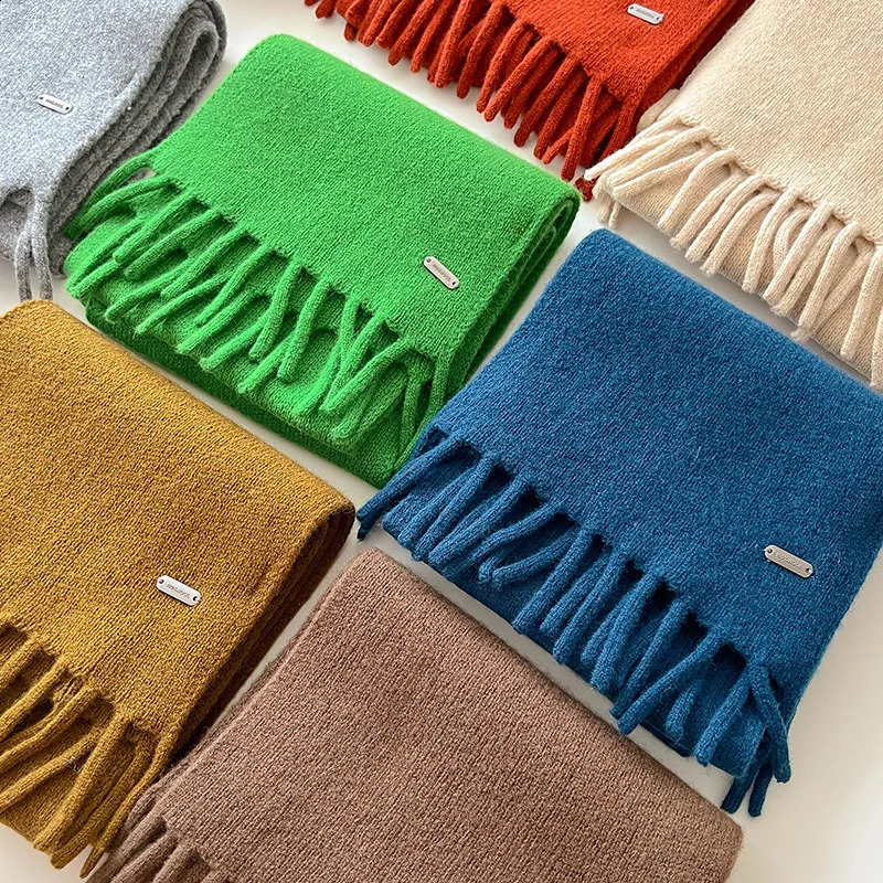 100% pure wool scarf from Australia womens winter high-end style tassel warm short scarf 241223