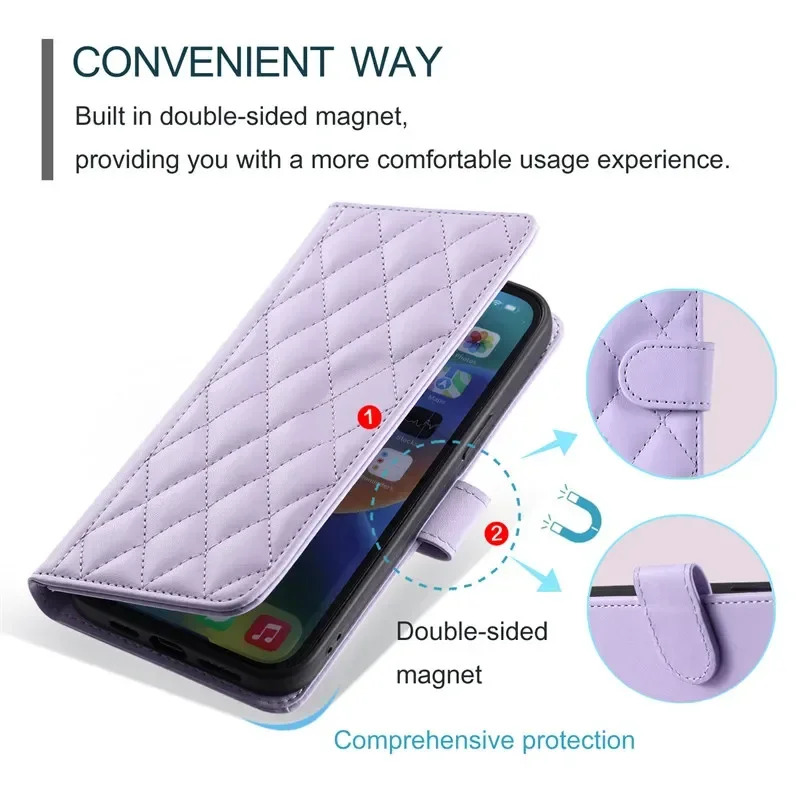 Long Lanyard Leather Wallet Card Phone Case For Iphone 16 15 14 Pro Max 13 12 11 X XS XR SE 2022 8 7 Plus Holder Cover Coque