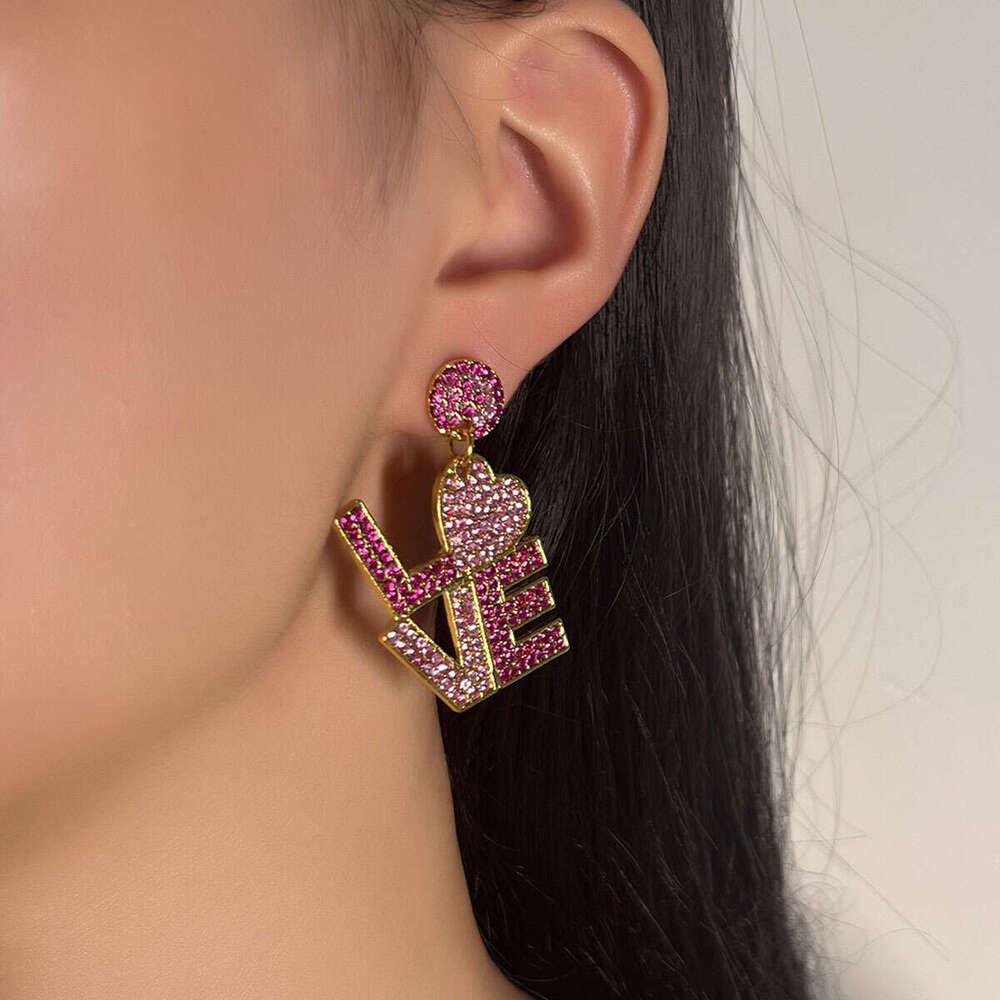 New Valentine's Day series with zircon inlaid letters, stylish trendy, versatile earrings and accessories for women