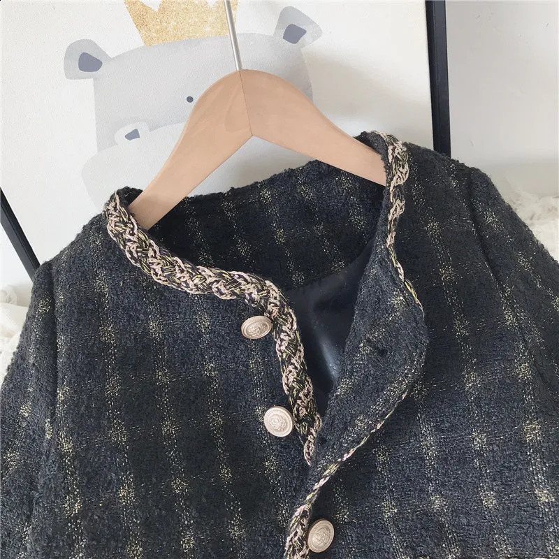Spring Autumn Womens Childrens Tweed Style Jacket Round Neck Thick Sequin Coat Kids Outerwear High Quality E18 241223