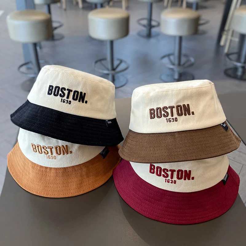 Caps Hats Spring and summer childrens Panama fisherman hat Korean letter embroidery baby wide Brim bucket hat boys and girls dragging basin hat H24122