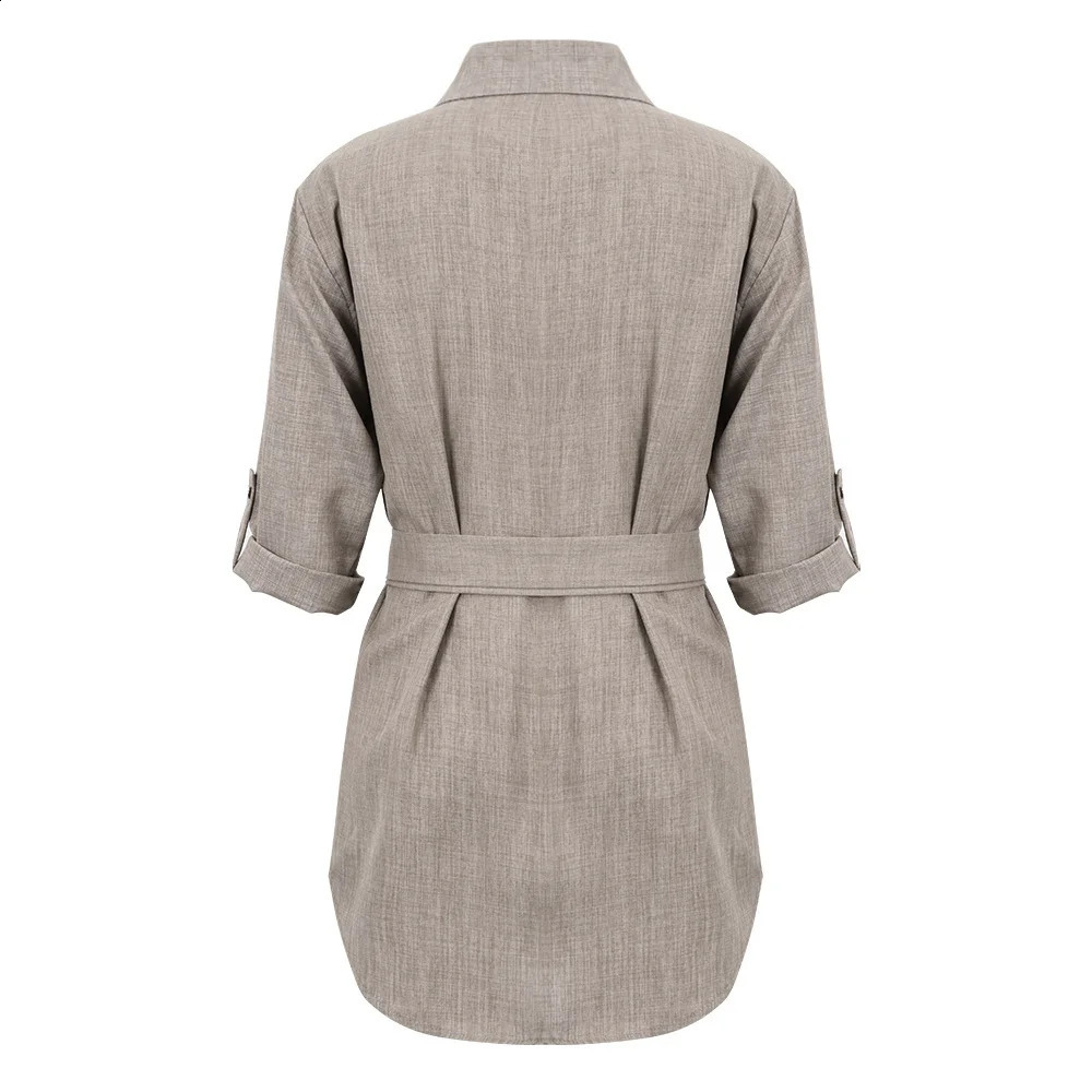 Vestido Feminiso Elegant Shirt Dress Fashion Mini Top Women Deep Vneck Button Fold Over 34 Sleeve 241218