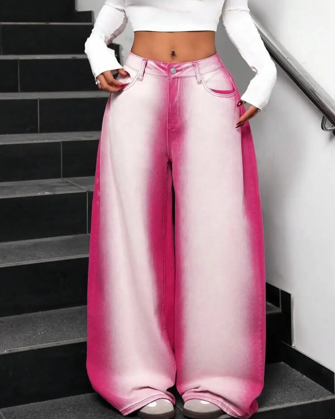 American Retro Color Block Tie Dye Gradient Jeans Straight Loose Washed Wide Leg Pants Casual Fashion Punk Streetwear Jeans 241223