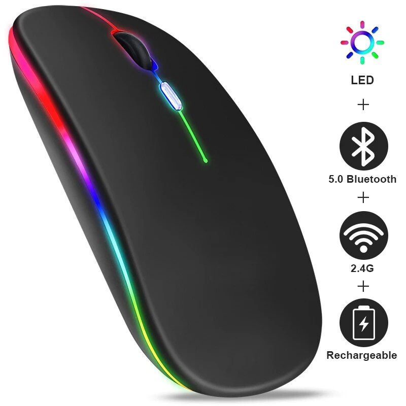 Wireless Mouse RGB Rechargeable Bluetooth Mice Wireless Computer Mause LED Backlit Ergonomic Gaming Mouse for Laptop PC1600DPI
