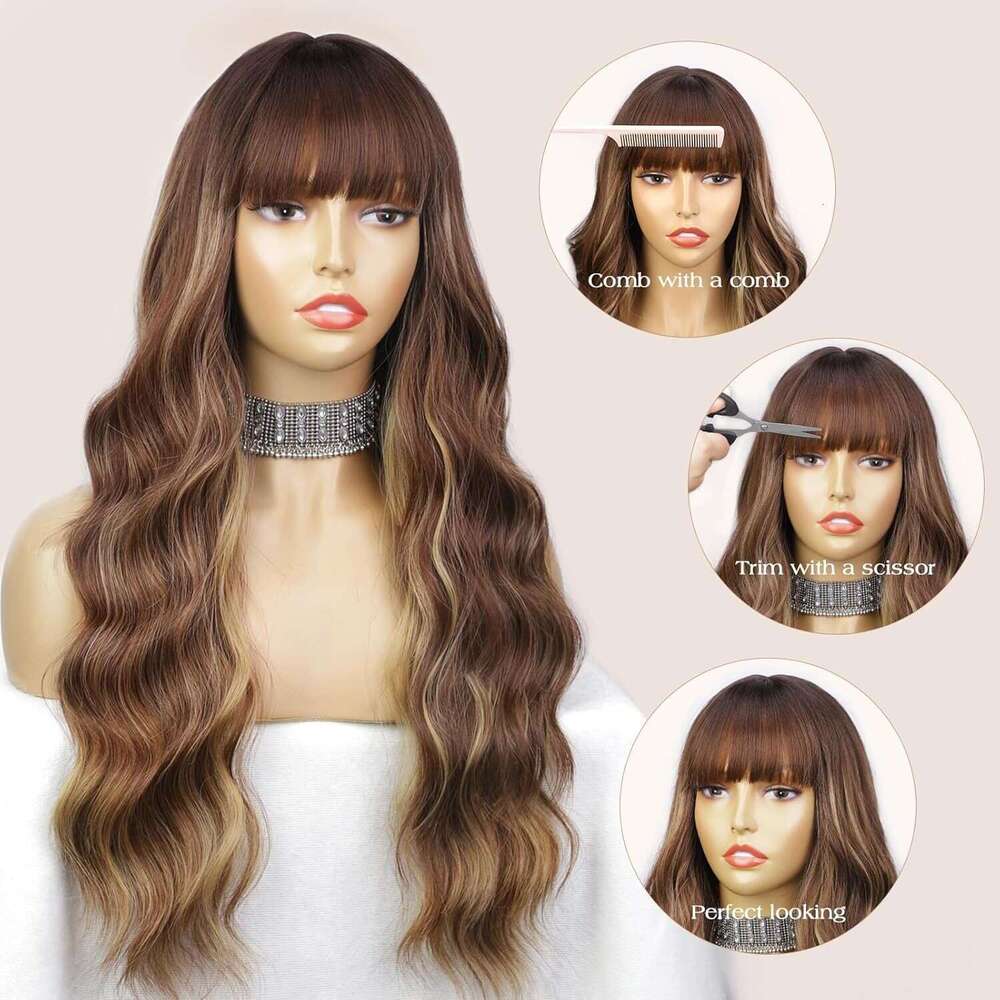 Women's Fashion Bangs, Long Curly Hair Women's Gradient Large Wave Synthetic Headband Wig, Wigs