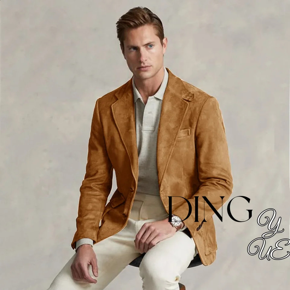 Mens Suit Suede Jacket Single Breasted Casual Fashion Male Coat for Men Blazers y ner Formal Clothing 241218
