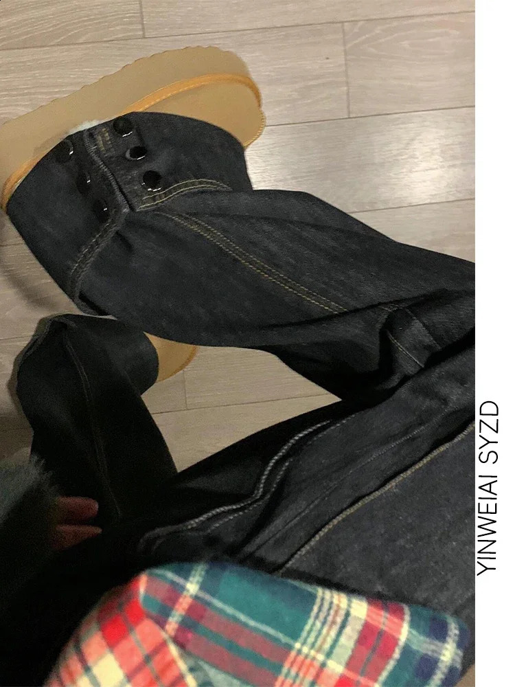Black High Waist Women Jeans Hip-hop Fashion Vintage Streetwear Y2K Wide Leg Jean Female Trouser Baggy Gradient Denim Pants 241223