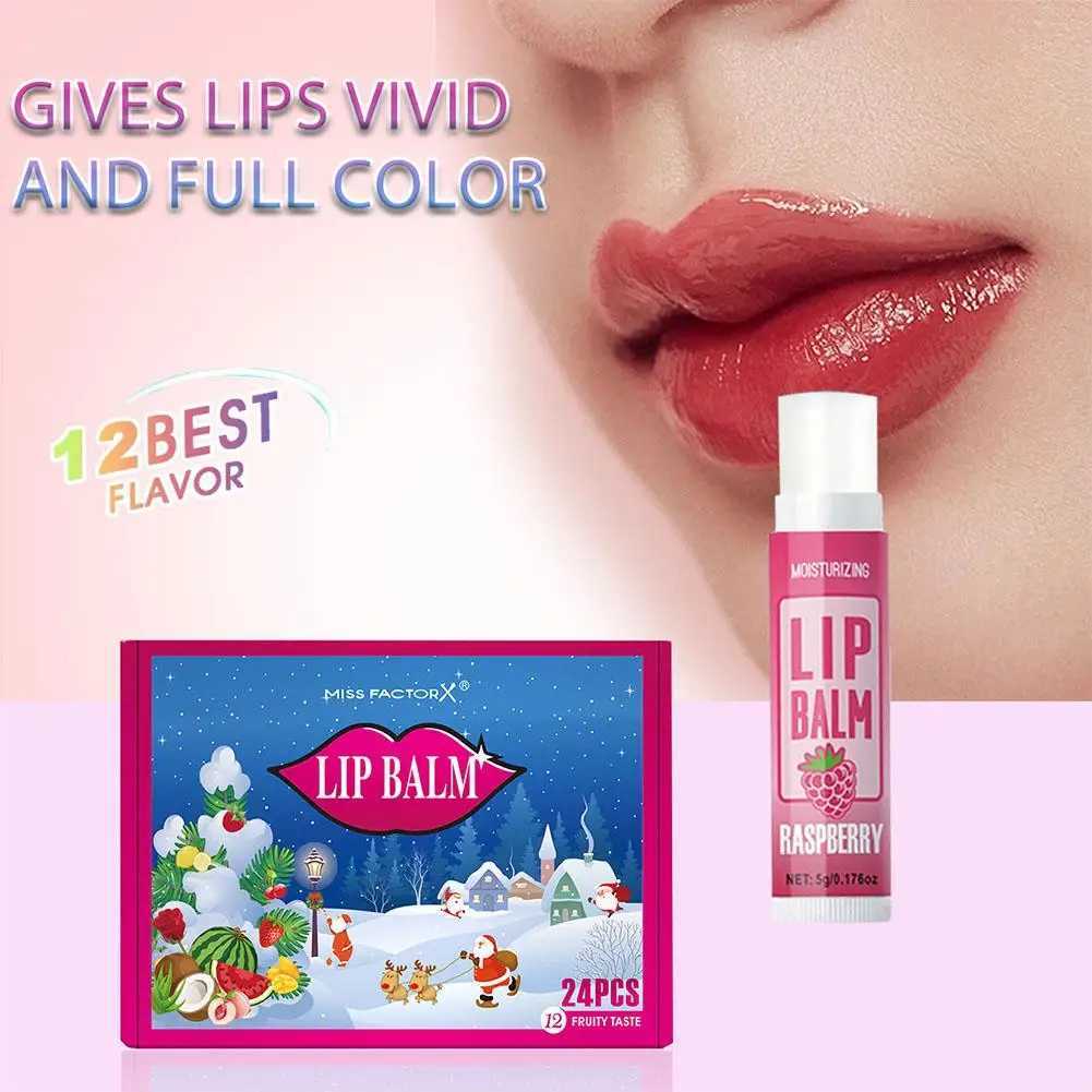 24 PCS Holiday Fruit Flavors Lip Balm Set Moisturizing Lip Balm Christmas Party Gift Set Hydrating Tinted Lip Balm Care LipstickXJ241223