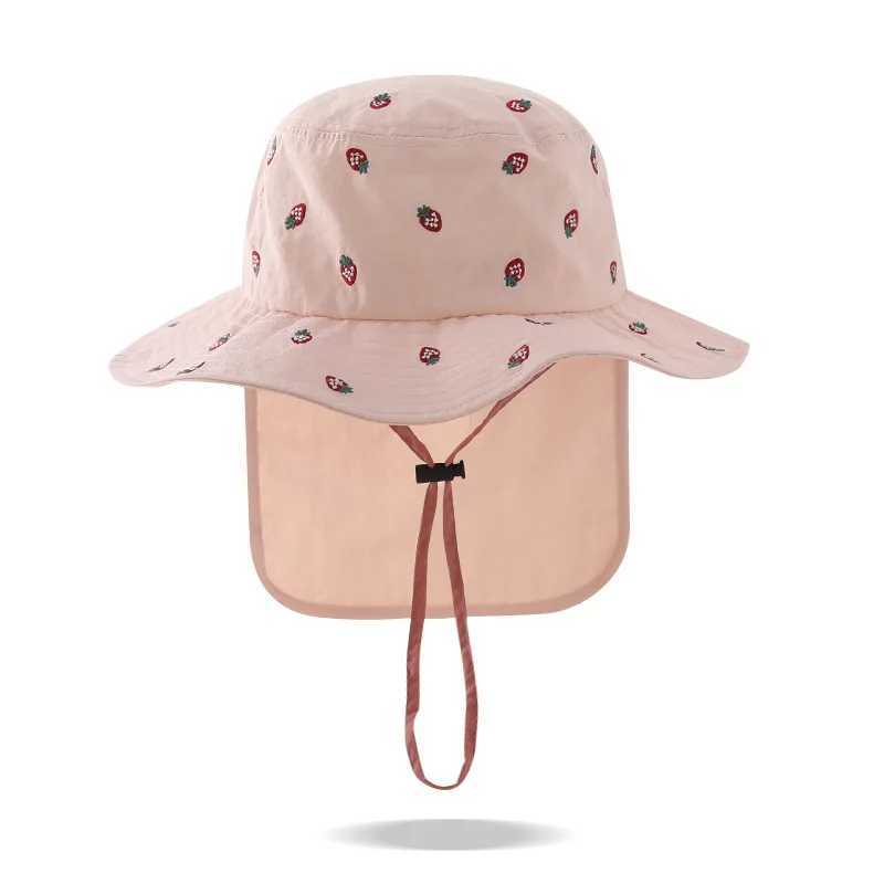 Caps Hats Childrens sun hat summer childrens outdoor collar earmuffs UV protection beach hat childrens boys and girls travel flip cover H241223