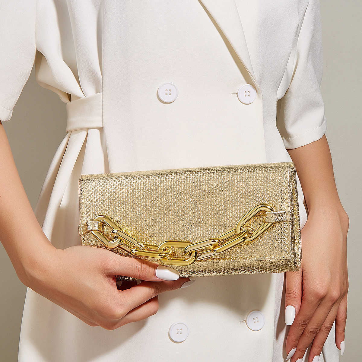 Clutch Bag Dinner Bag Acrylic Chain Handbag Gold and Silver Two Color Hard Shell Womens Tote Bags 240920