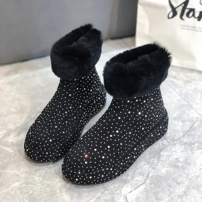 2025 New Designer Women's Snow Boots Thick Plush Fashion Winter Cotton Shining Water Dia Warm Shoes atos