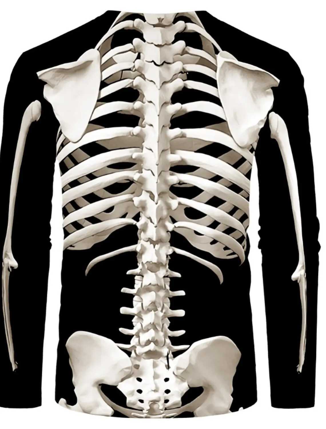 High Quality Mens Fashion Full Body Skeleton 3D Printed T-shirt Retro Halloween Costume Simple Modern Street Running Fitness Long Sleeve T241223