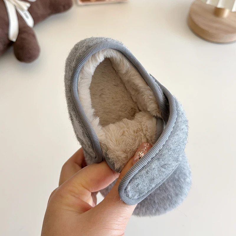 2-10Y Boys Girls Shoes Children Blend Woolen Cotton Shoes Kids Warm Plush Winter Casual Flats Toddler Baby Shoe Grey Brown 21-34 241223