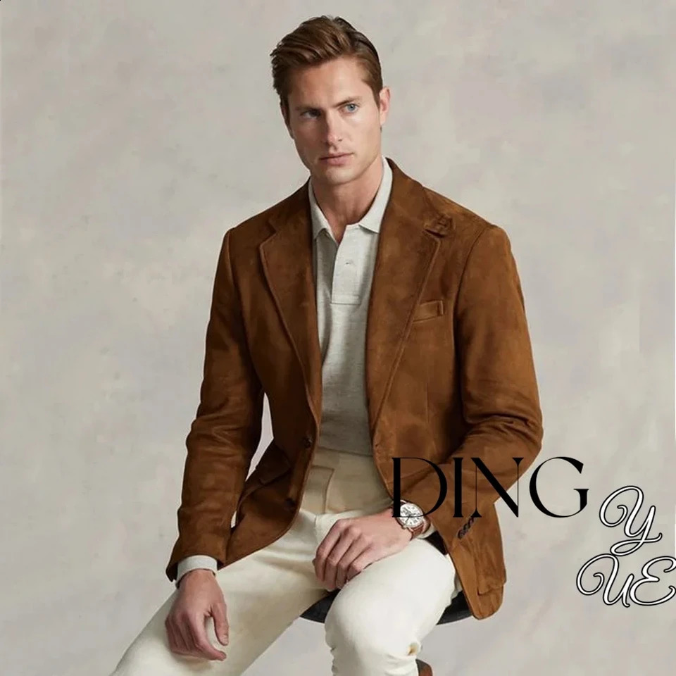 Mens Suit Suede Jacket Single Breasted Casual Fashion Male Coat for Men Blazers y ner Formal Clothing 241218