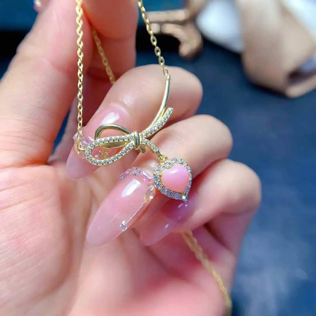 Pure Natural Pink Opal Necklace For Sale 925 Sterling Silver Cute Female Love Heart necklace Natural Real Opal 241220