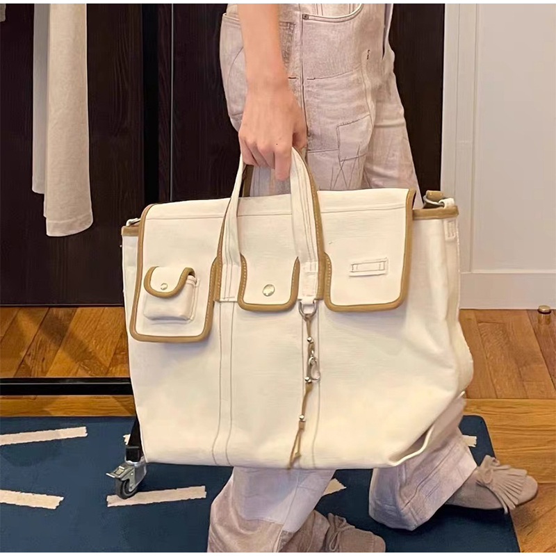 Brand Canvas Contrast Color Square Tote Designer Handbag Messenger Crossbody Bag Unisex Large Capacity Shoulder Shopping Bags