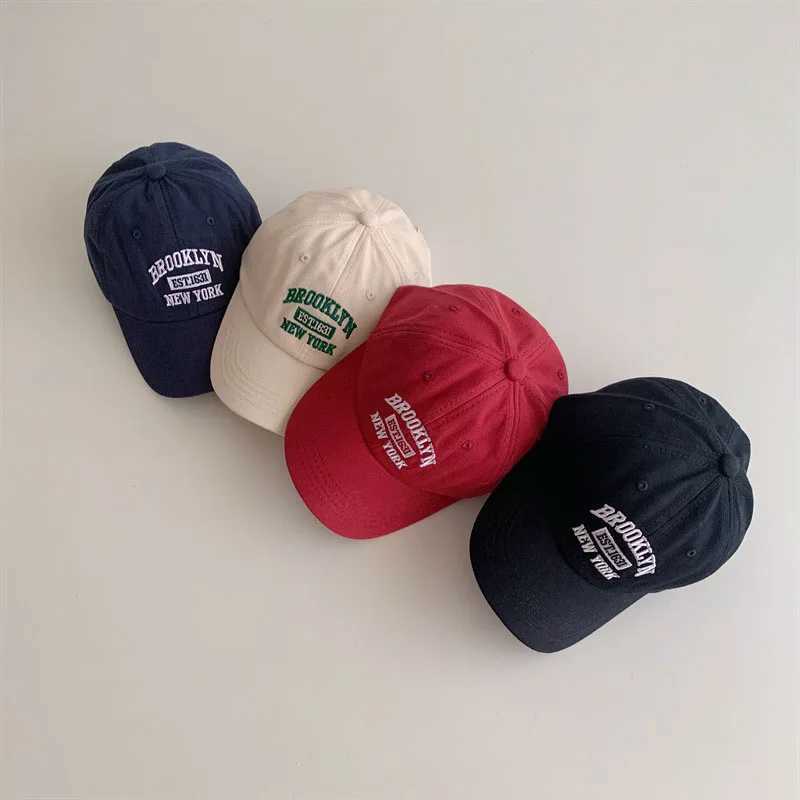 Caps Hats Simple letter embroidery childrens baseball cap summer solid color boys and girls sun hat Korean adjustable childrens beach hat H241223