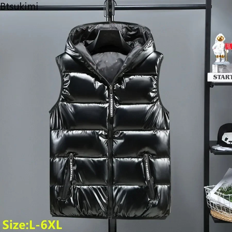 New Men's Down Cotton Vest Coats Fashion Glossy Waterproof Warm Waistcoat Couple Outdoor Windbreak Parkas Vests Male Big Size6xl