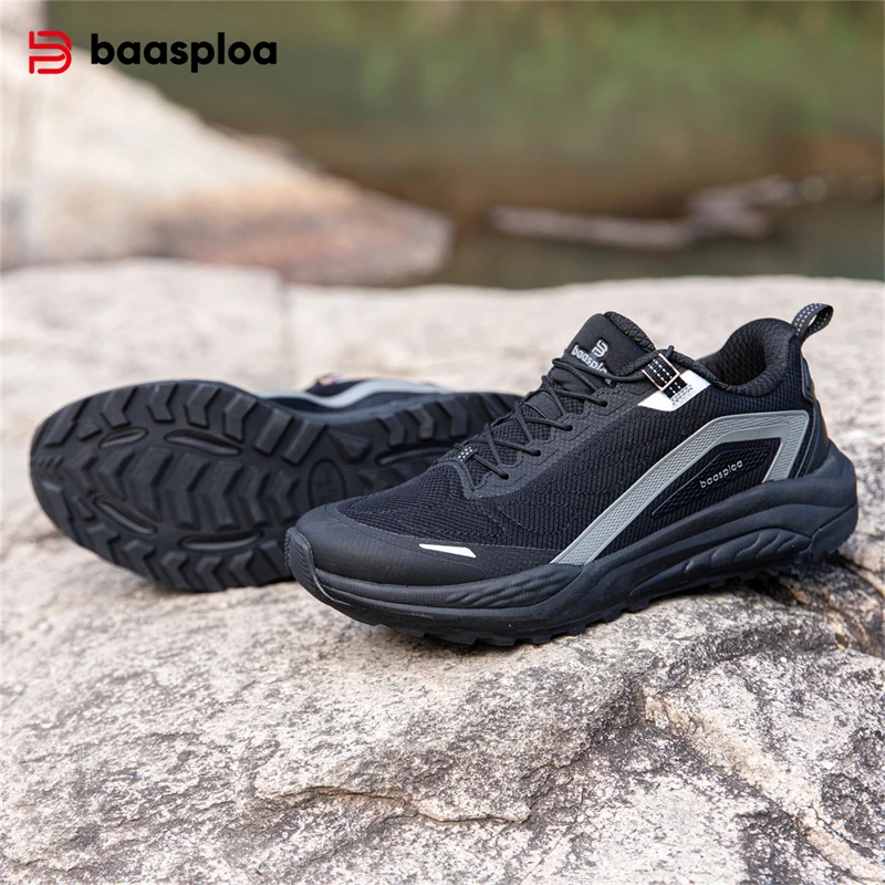 Baasploa Hiking Shoes Men Outdoor Lightweight Breathable Elastic Buckle Sneakers Male Casual Resistant Non Slip Walking Shoes