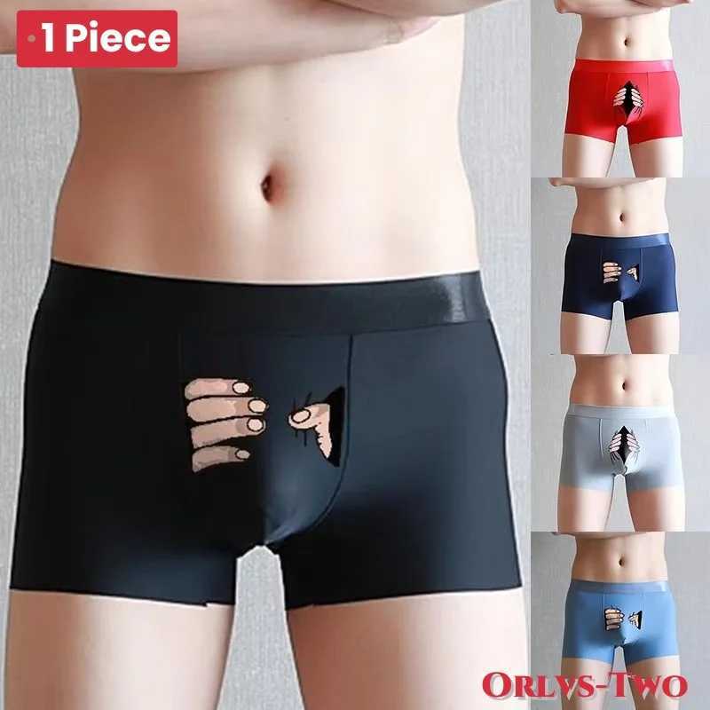 Mens Luggage Fun Cartoon Printed Underwear Ice Silk U-shaped Perspective Bag Sexy No Trace Cute Breathable Underwear Slippery W241223