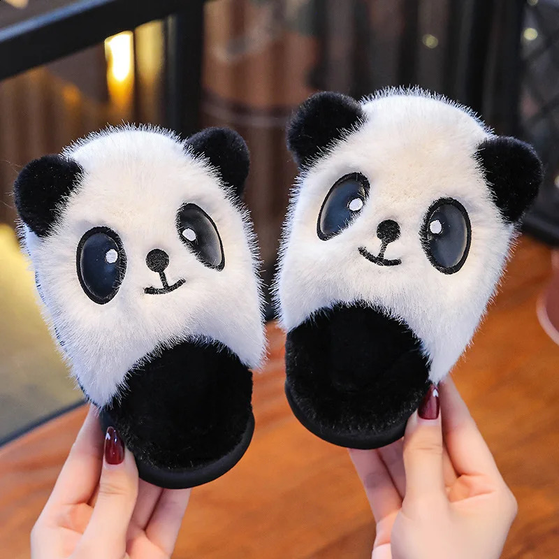 Childrens Girl Cotton Slippers Autumn Winter Child Slippers Wear-resistant Panda Cartoon Indoor Warm Non-slip Mother Kids Shoes 241223