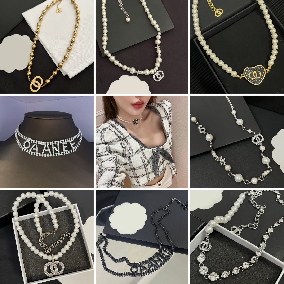 Fashion Women Necklaces Crystal Pearl Letter Pendant Choker Stainless Steel Jewelry Necklace Chains High Quality Wedding Valentines Day Gifts