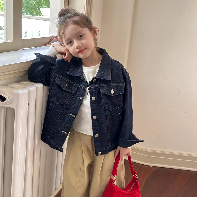 Children Clothes Denim Jacket Autumn Casual Korean Style Boys and Girls Solid Color Fashionable Kids Casual Jacket 241223