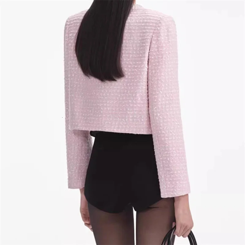 Womens jacket 2025 Spring outerwears Fashion Round Neck Beaded Womens Long Sleeve Top High quality slim fit Womens coat 241220