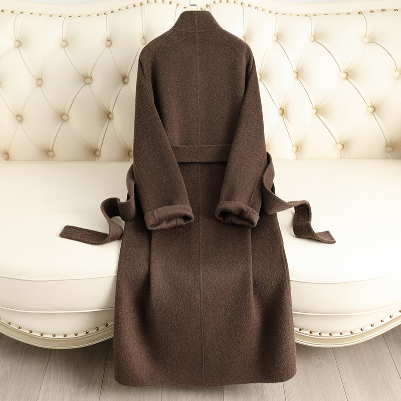 D6348 New autumn and winter double-faced cashmere coat, knee-length, lace-up, slim-fitting, high-end design woolen coat