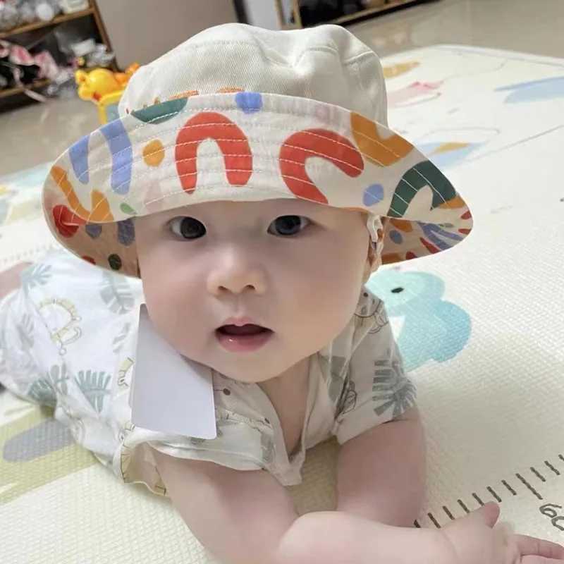 Caps Hats Double sided childrens bucket hat with cute letter string embroidered boy girl fisherman Panama summer outdoor sun cobra H241223