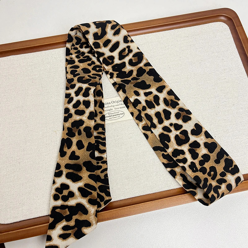 Leopard Print Bag Skinny Silk Scarf For Women Foulard Women Tie Fashion Head Scarves 241223