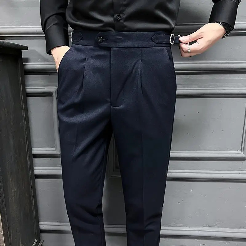 2024 High Quality Neapolitan Suit Pants for Men Vintage High Waist Business Casual Mens Dress Pantspantalon Homme Luxe29-36 241223