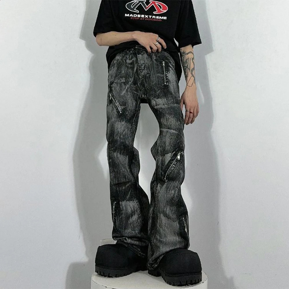 Mens Jeans Y2k Multi-Zipper Decoration Washed Casual Pants Streetwear American Fashion Campus Performance Pants MenS Clothing 241223